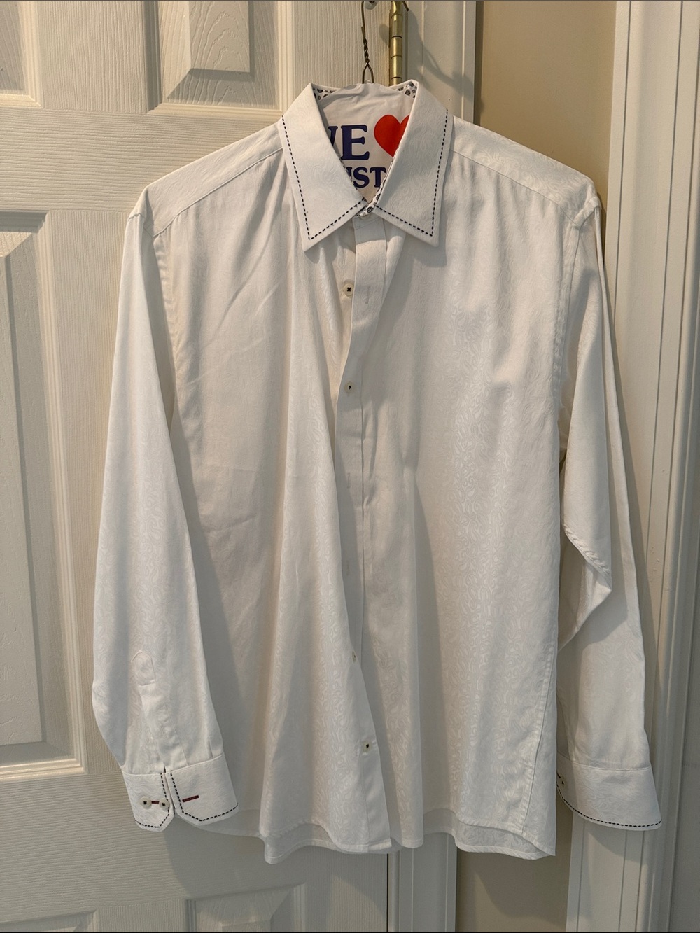 Johnston & Murphy White Dress Shirt with Contrast Stitching